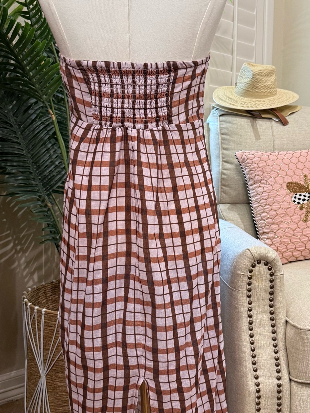 🤎 Anthropologie Maeve Strapless Plaid Midi-to-Maxi dress - Picture 3 of 5